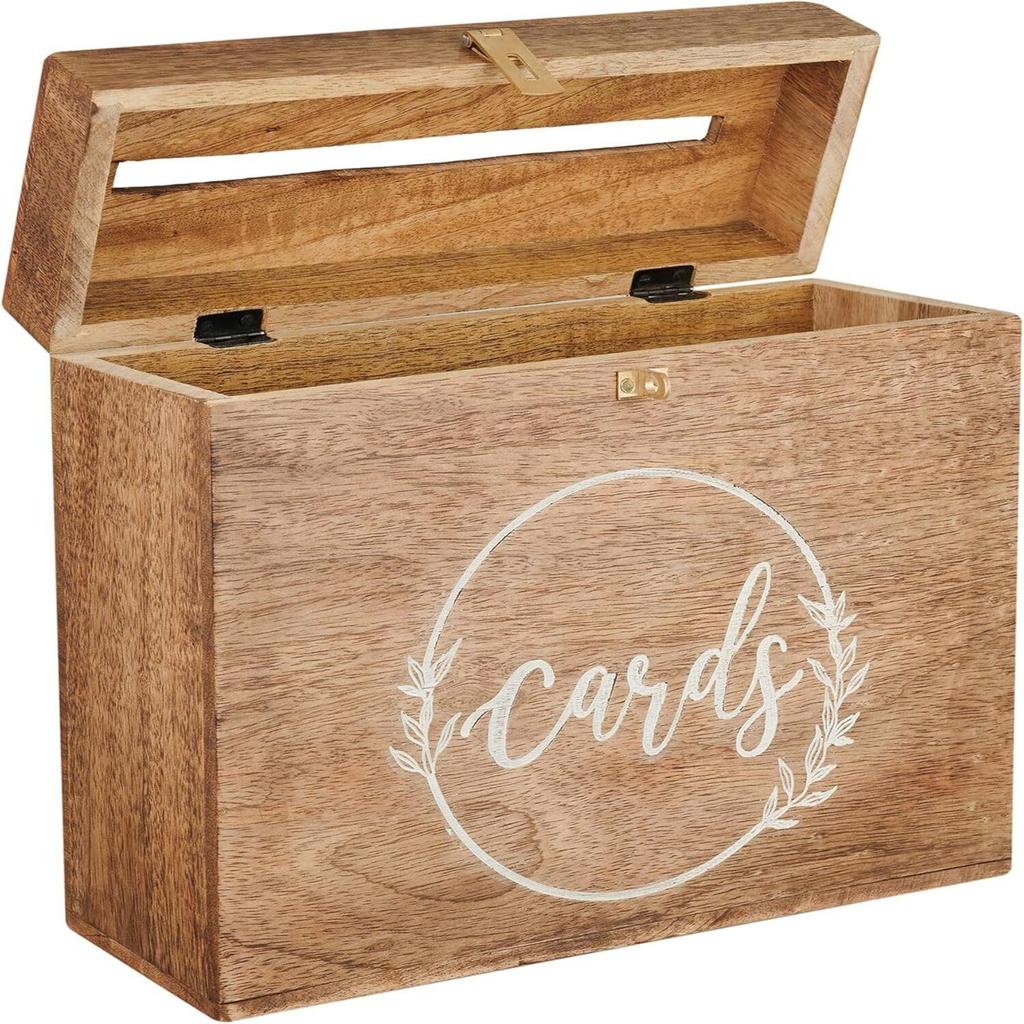 Wedding Card Box with Card Slit and Lock 12"X10"X4.5"- Card Box for Weddings, Receptions, Baby Showers, Honeymoon Funds WBKH (Burnt)