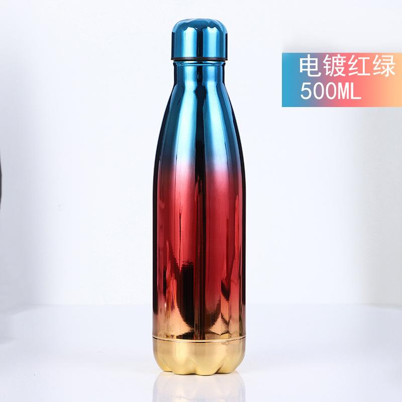 500ml Electroplated Gradient 304 Stainless Steel Water Bottle, UV Plating Cola Shape Vacuum Insulated Sports Flask