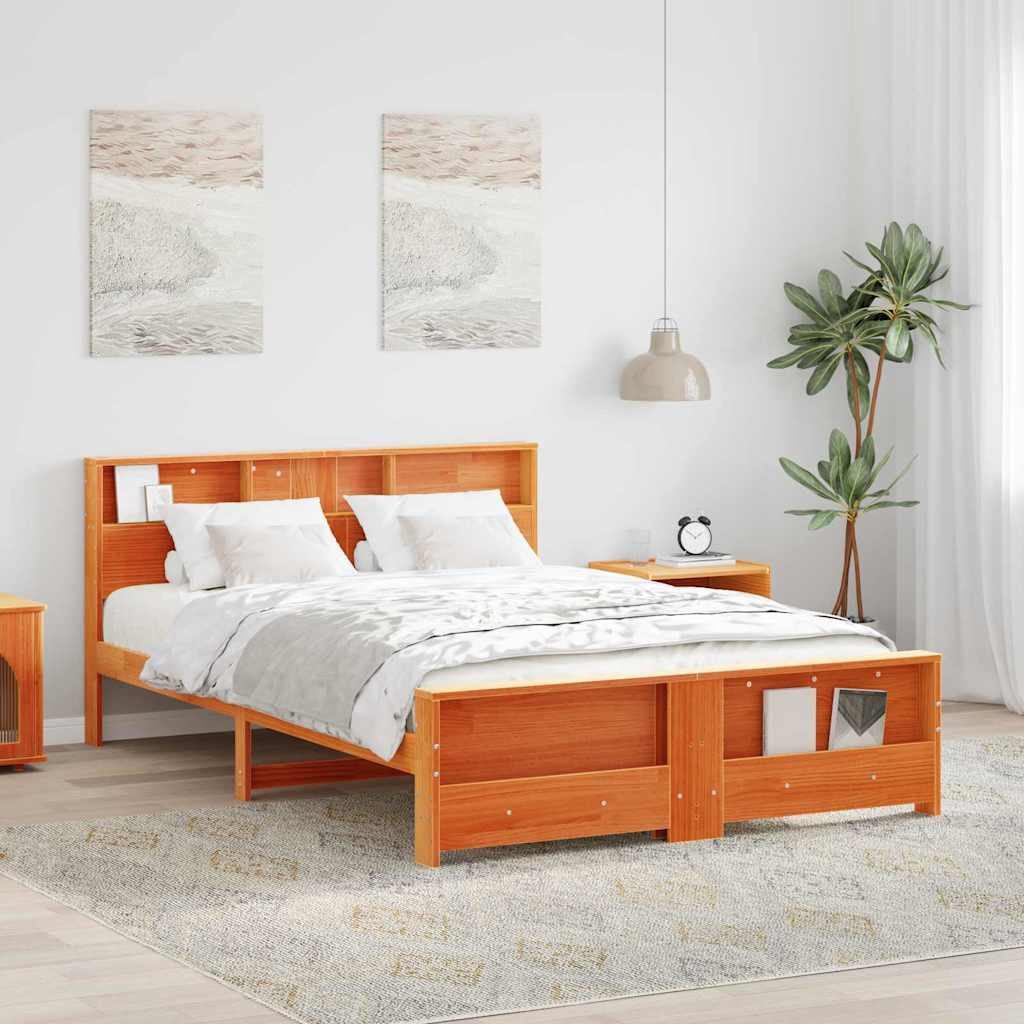 Bed Frame with Headboard Wax Brown 140 X 200 Cm Engineered Wood