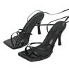 Sandalias Cuadradas de Punta Abierta para Mujer con Tiras Tacones de Aguja con Cordones Tacones de Atar Sandalias de Tacón Kitten Alto para Boda para Mujer Verano Zapatos de Vestir sin Cierre