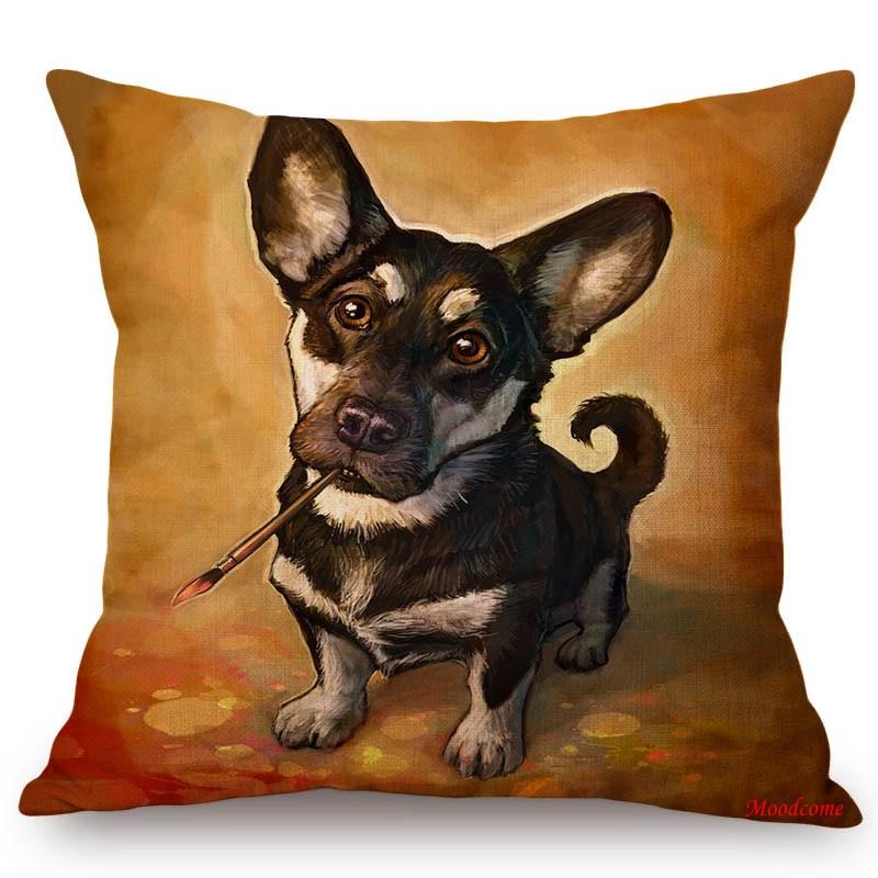 Cute Baby Dog Puppy Cartoon Cosplay Animal Oil Painting Art Home Decoration Sofa Throw Pillow Case Linen Kids Gift Cushion Cover
