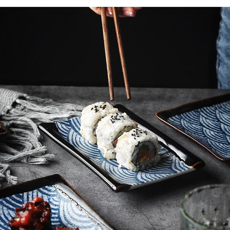Ceramic Stripe Sushi Dishes Hotel Restaurant Tableware 9 Inch Rectangular Sashimi Dessert