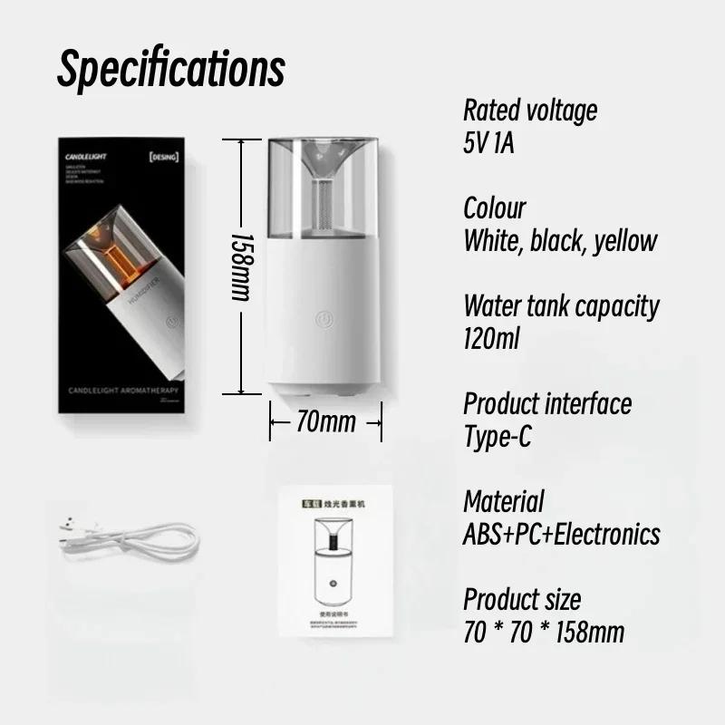 Kerzenlicht Aroma Diffusor USB Elektrisch Ultraschall Nebelmacher Luftbefeuchter für Zuhause Auto Mini Duft Ätherisches Öl Diffusor