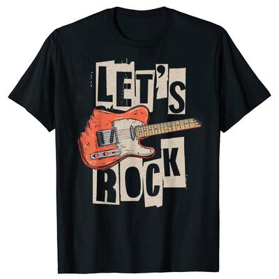 Funny Lets Rock Electric Guitar Music Lover Band Guitarist T Shirts Cotton Streetwear Short Sleeve Loose Oversized T Shirt