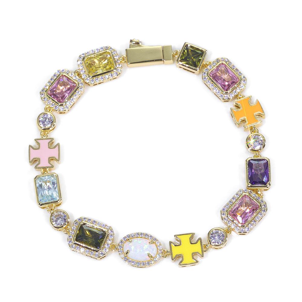 

Цветные драгоценные камни 10 мм теннисный браслет цепь, смешанный с крестом, латунь, циркон, геометрический узор, браслет в стиле хип-хоп для мужчин и женщин 7inch