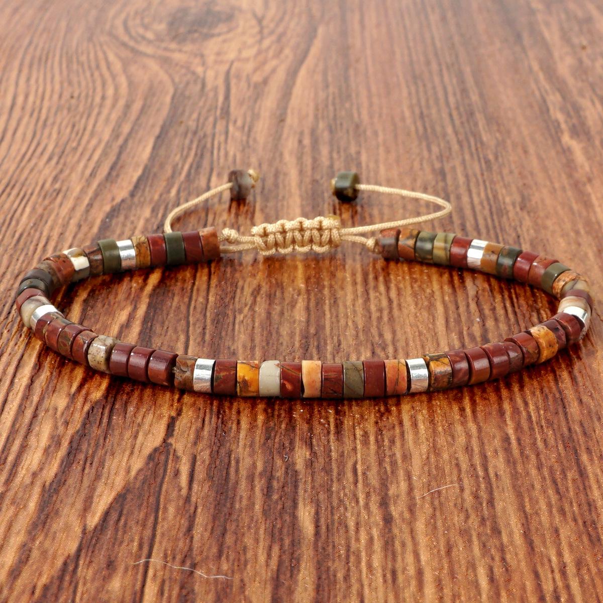 Богемский женский браслет из бирюзы: Тканый дизайн со спейсерами с плоскими бусинами из имперского камня