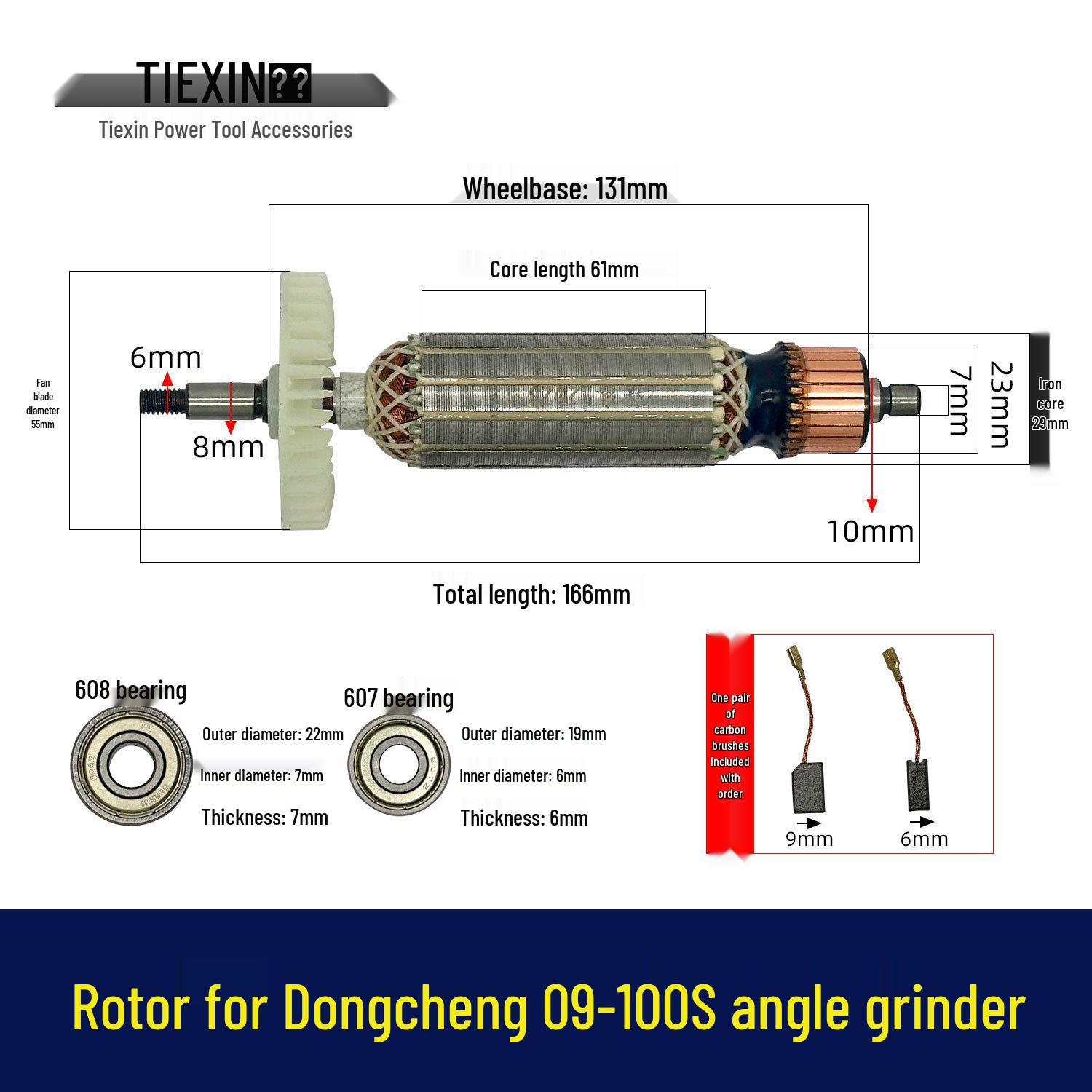 

Dongcheng SIM-FF09-100S Angle Grinder Rotor with Carbon Brushes, Model 02987