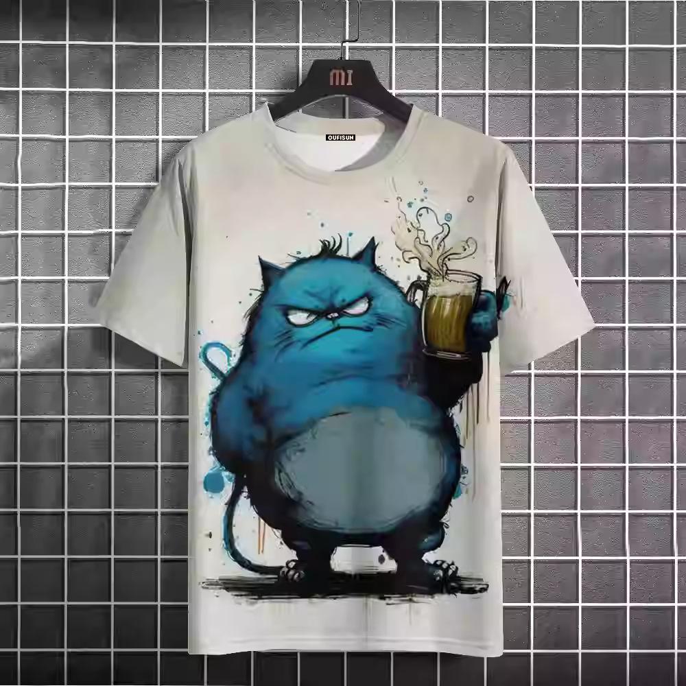 Summer Short Sleeved 3D Printed Funny Fat Cat T-shirt Animal Short Sleeved T-shirt