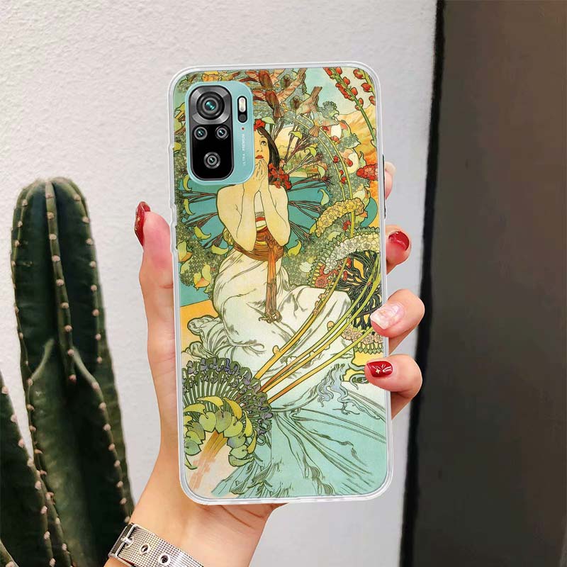 Alfons Mucha Primavera For Xiaomi Redmi Note 14 13 12 11 Pro Plus Phone Case 14S 12S 11S 11E 11T 10S 10 9S Fundas Cover Coque No