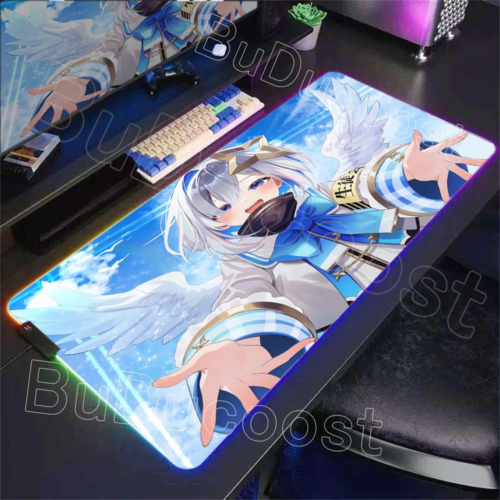 RGB Glowing HD Anime Mousepad Pretty Abime Girl Mouse Pad Hololive Amane Kanata Desk Mat Computer PC Cabinet Kawaii Keyboard Pad