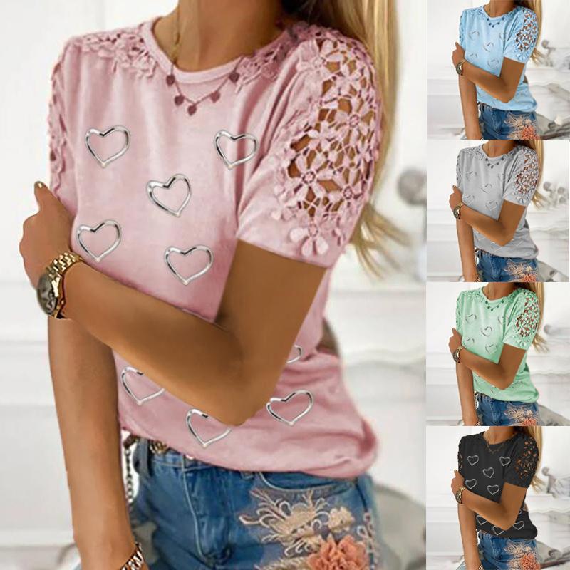 

Женщины Повседневные футболки Любовь Графические футболки Лето с коротким рукавом Топы Плюс Размер