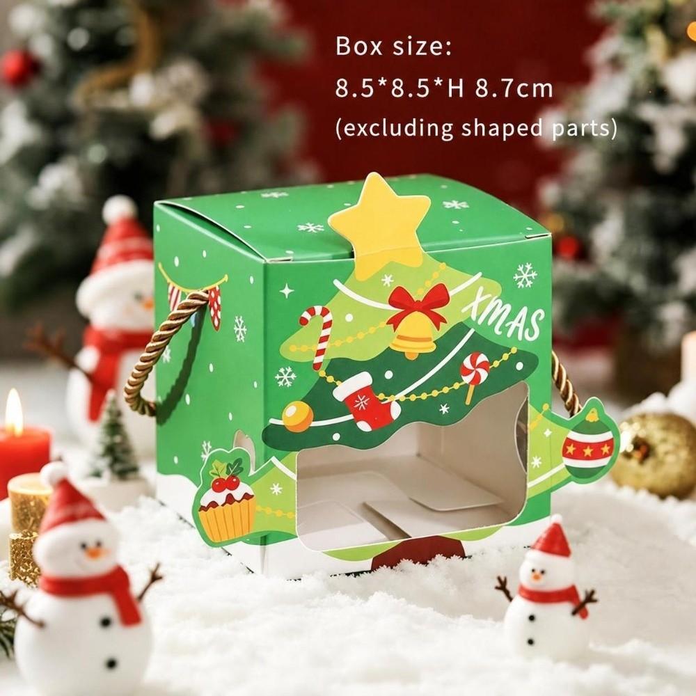 5pcs Carry Handle Cookie Packaging Box Cardboard Party Favor Box For Christmas Party