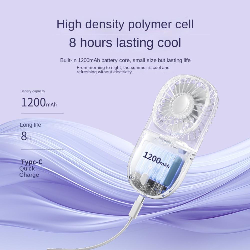 Transparent Handheld Electric Fan USB Rechargeable Air Cooler Portable Folding Neck Fan  Student
