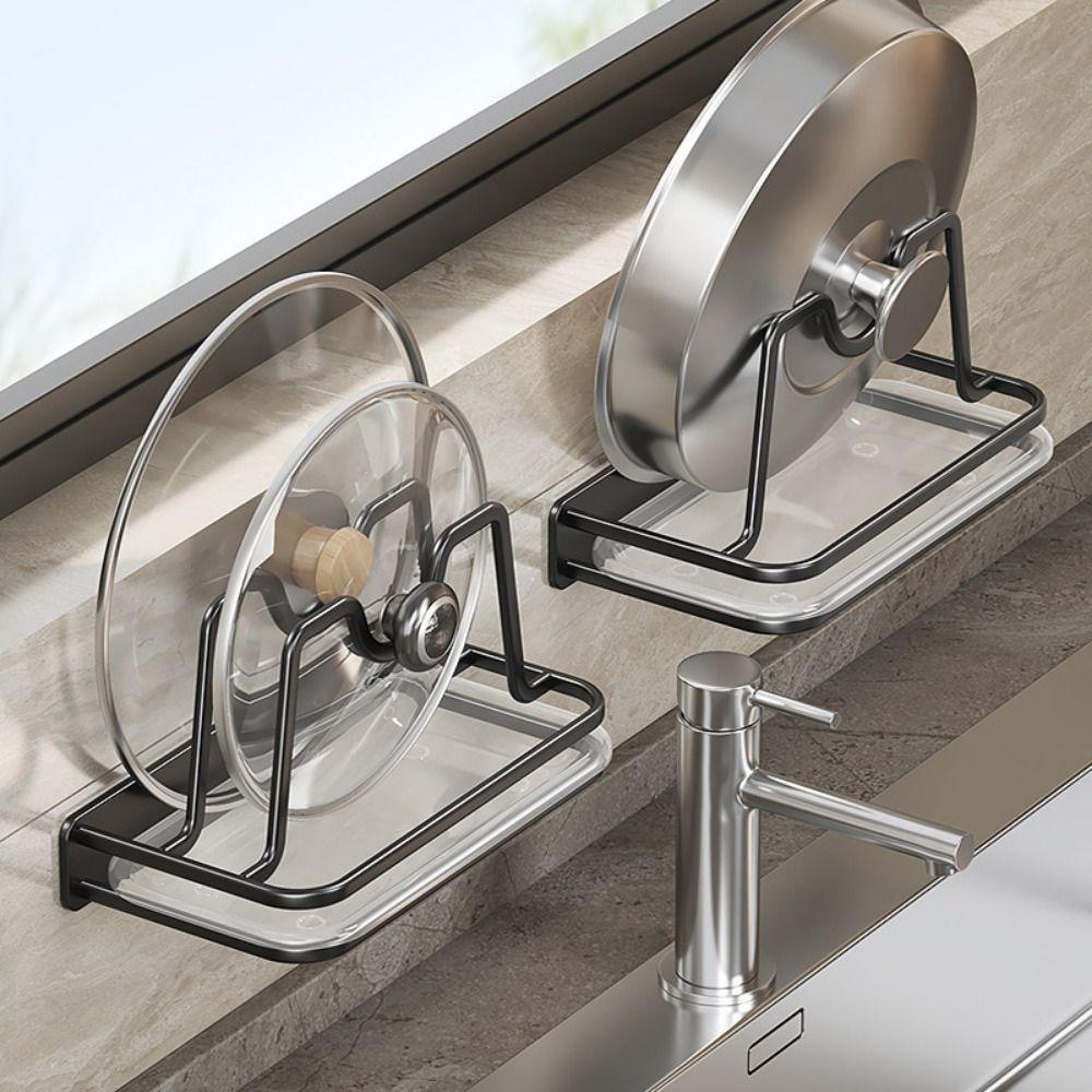 Wandmontierter Topfdeckelhalter mit Ablagefach Stanzfrei Topfdeckel Abtropfgestell Aufbewahrungsregal