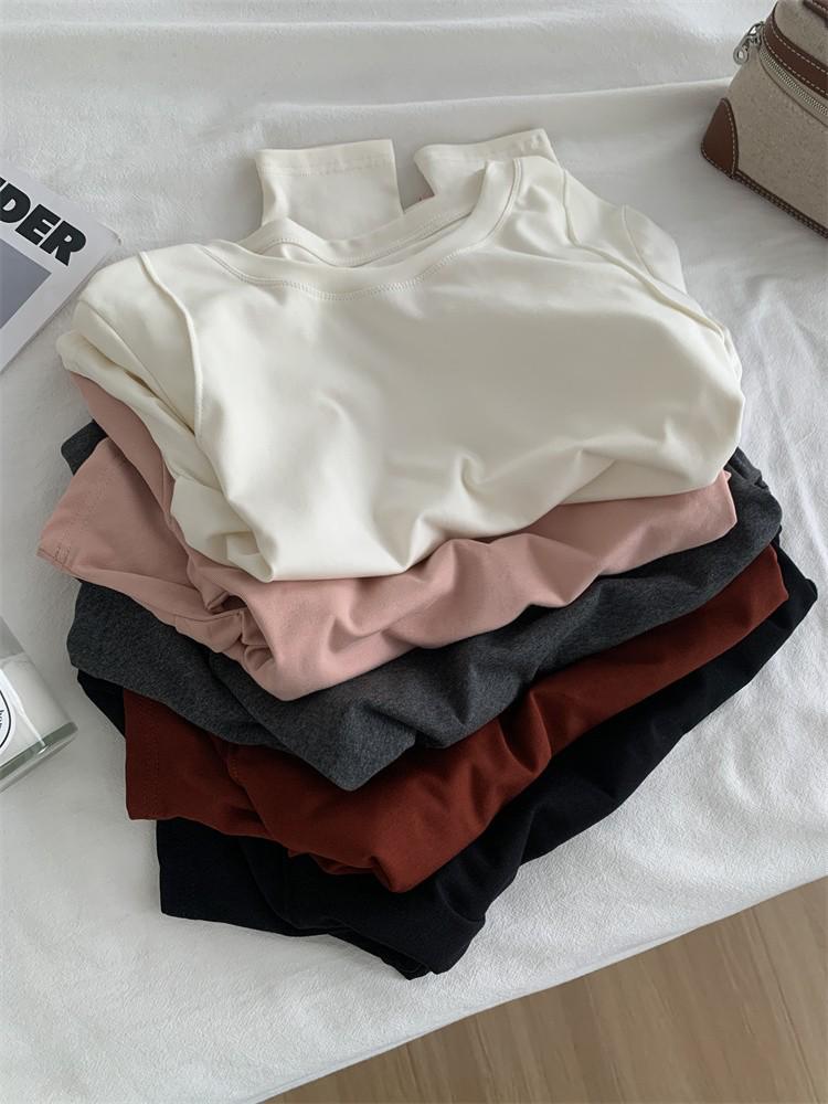 Women's Korean Style Long-Sleeve Ruched Waist Top - Round Neck, Autumn Base Layer Shirt
