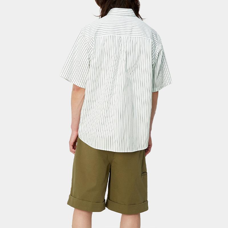 Carhartt WIP Pattern Embroidered Striped Loose Short Sleeve Shirt Men Shirts Green I033028-22B-XX