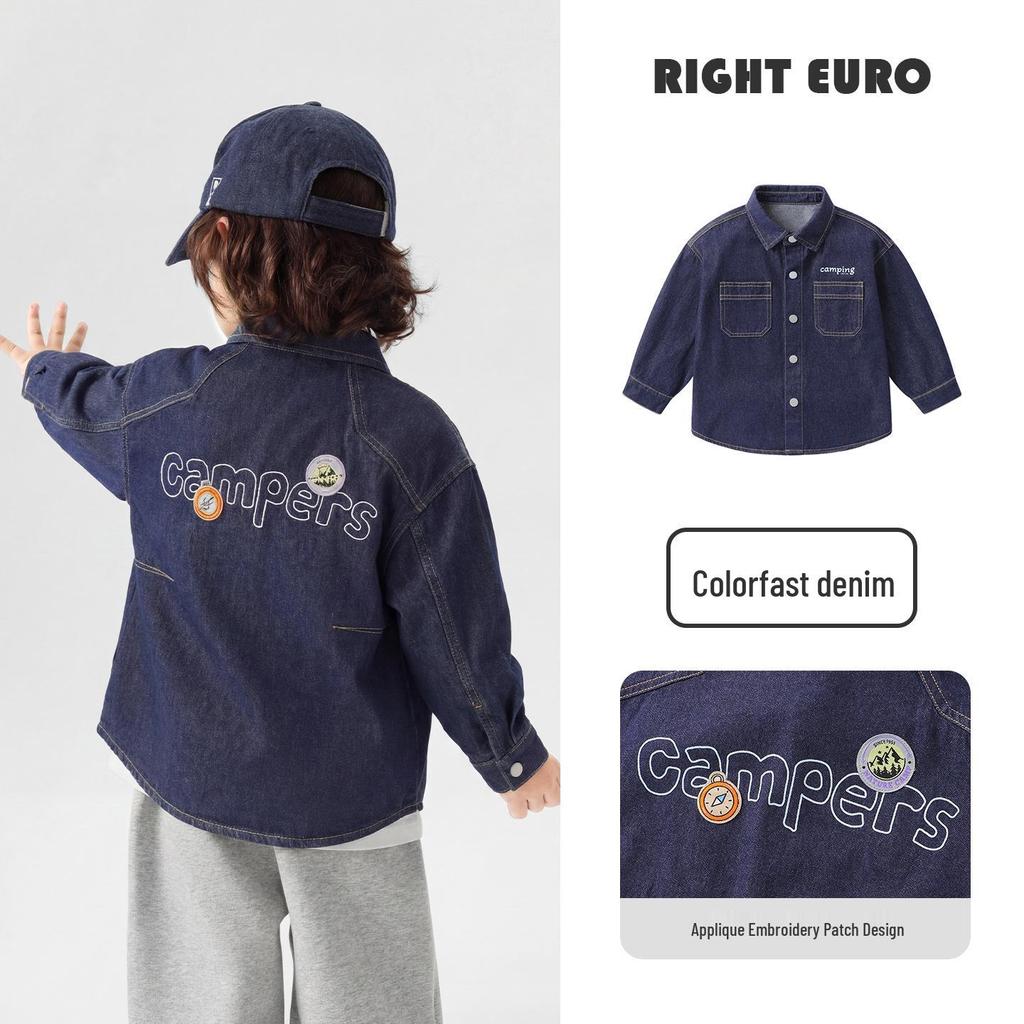 Right European Boys' Denim Shirt Jacket - New Spring/Autumn 2026 Style Trendy Kids' Clothing