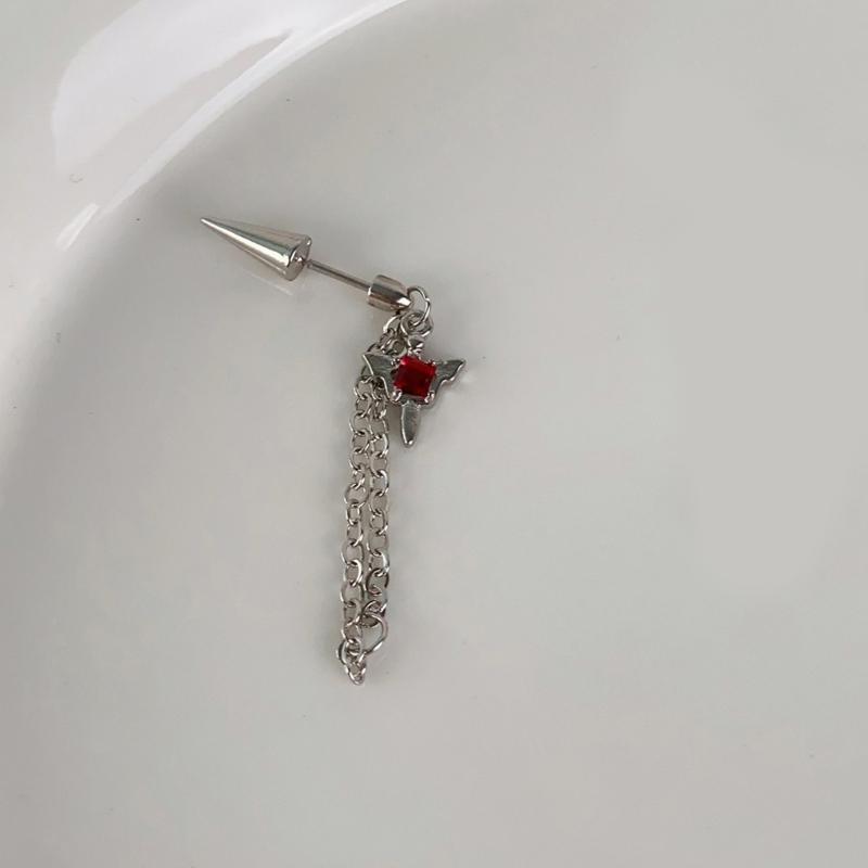 Gothic Demons Wing Chain Earrings Stainless Steel Ear Jewelry for Fashion Girls Dark Aesthetic Body Piercing Accessories