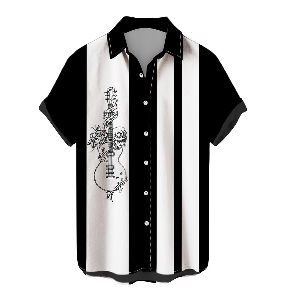 Summer New Plus Size Hong Kong Style Men's Shirt with Digital Printing Casual Short Sleeved Shirt for Men