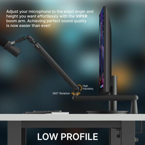 IXTECH Microphone Boom Arm, Low Profile 360 Rotating Microphone Boom Arm with Adjustable Microphone Arm and Detachable Rise Column, Built-in Cable Ma