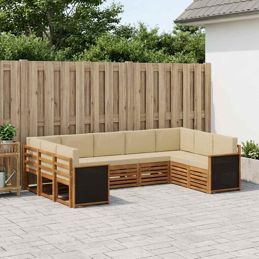 Outdoor Corner Sofa Set 7 pcs Natural Solid Acacia Wood and Polyester