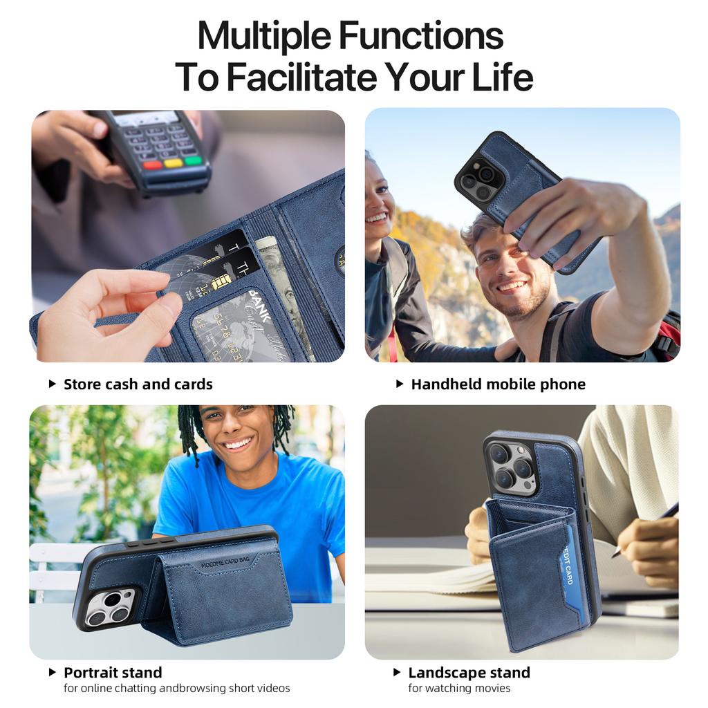 Für iPhone 16 Pro Magnetische Hülle Leder Rückseite Handyhülle mit abnehmbarer Kartentasche