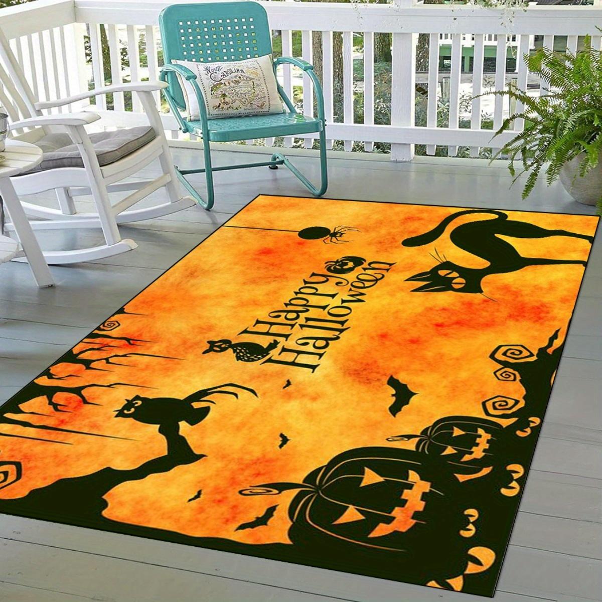 

VIKAMA Halloween Decorative Floor Mat, Anti-Slip Floor Mat, Horrifying Black Cat, Pumpkin, Death Festival Decor, Home Decoration 40cm x 60cm