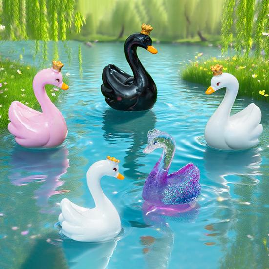 24 Pcs Mini Swan Figurine Miniature Resin Animal Ornaments for Fairy Garden Moss Landscape DIY Terrarium Crafts