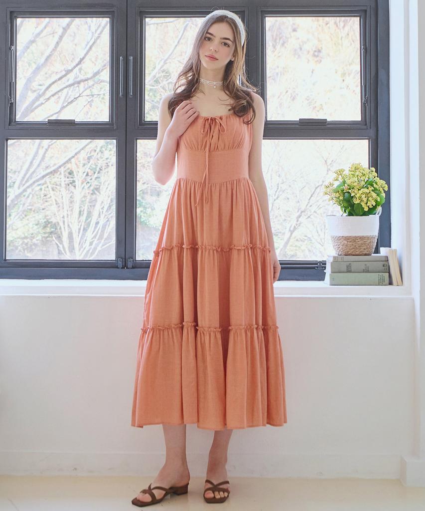 SLOWLOLLI Ribbon Shirring Sleeveless Dress_5 Colors