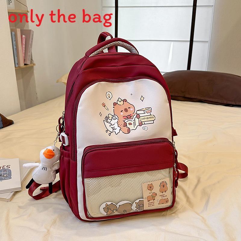 Capybara Cartoon Backpack For School Students With Breathable Nylon Material And Large Capacity