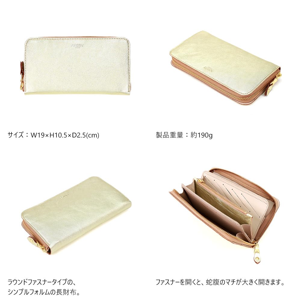 AGILITY Affa Long Wallet with Round 30 Large Gold and "Trant" Zipper, Cards, Capacity, Silver, Women's