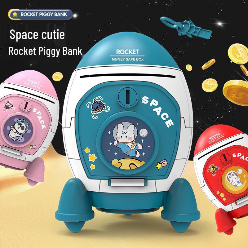 Cartoon Rocket Spaceship Piggy Bank - Large Capacity Savings Jar for Kids