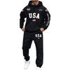 USA Letter Print Hoodie und Jogginghose Set Unisex Pullover Langarm Kapuzenoberteil und Kordelzug Jogginghose Zweiteiliges Outfit
