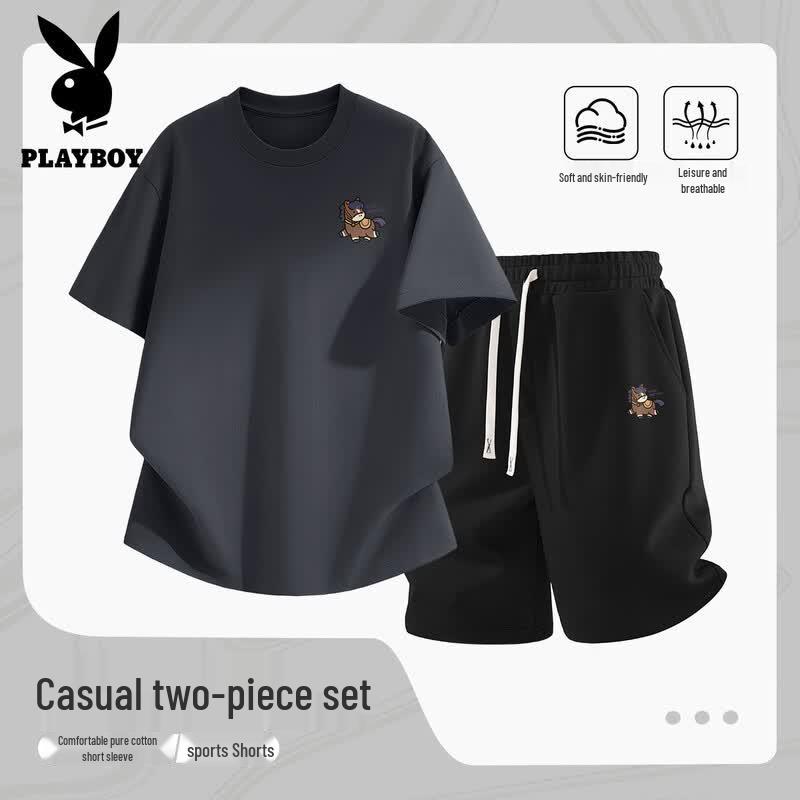 PLAYBOY Men s 2026 Summer Casual Sports Shorts & T-shirt Set L
