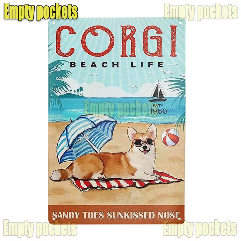 Vintage Pet Dog Corgi Tin Sign Plates for Pet Shop Bedroom Living Room cafe Kitchen metal wall art Decor Gift for Dog Lover