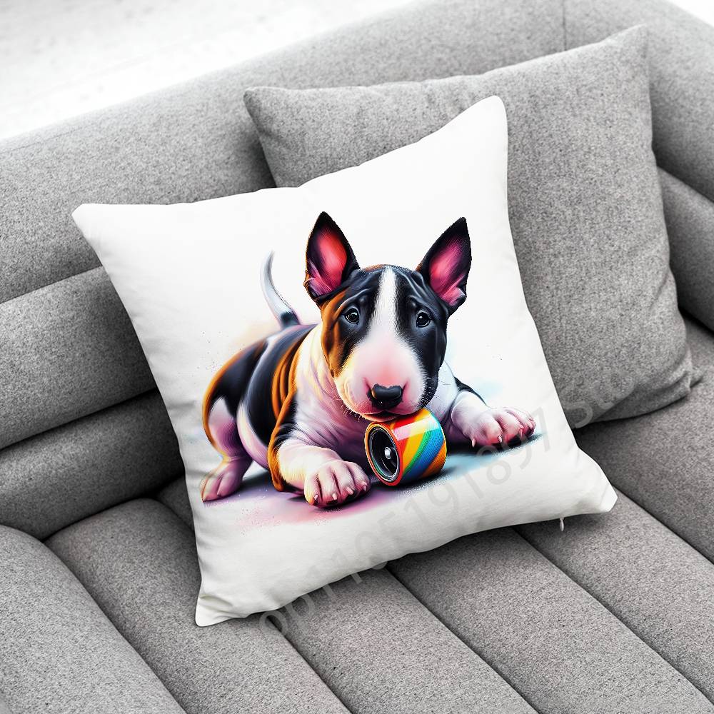 Bull Terrier Dog Puppy Throw Pillow Case For 45x45cm 40x40cm 55x55cm 50x50cm 30x30cm Square Car Pillowcase Shell