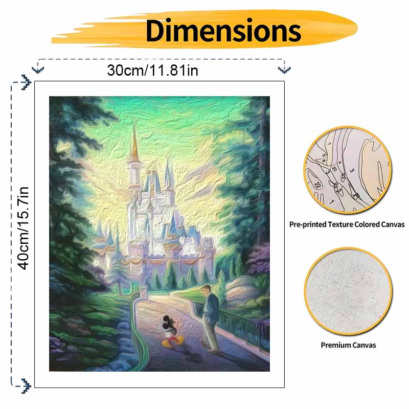 Disney oil painting Mickey Mouse and Walt Disney castle landscape painting art handmade diy painting home decoration gift