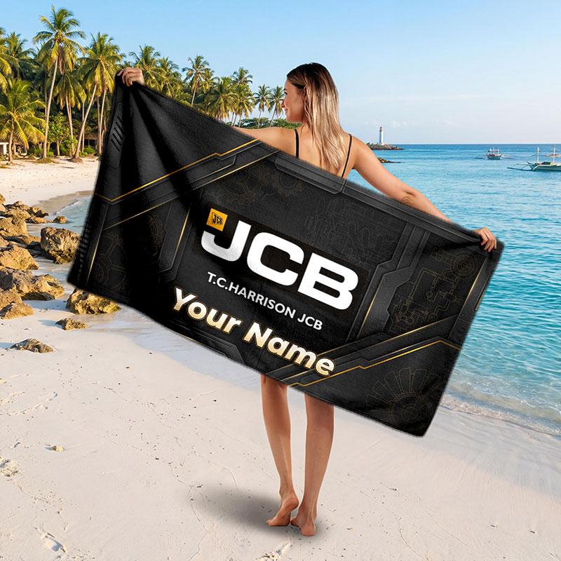 JCB Customized Name Text Beach Towel, Soft Absorbent Towel Beach Pool Travel Personal Gift