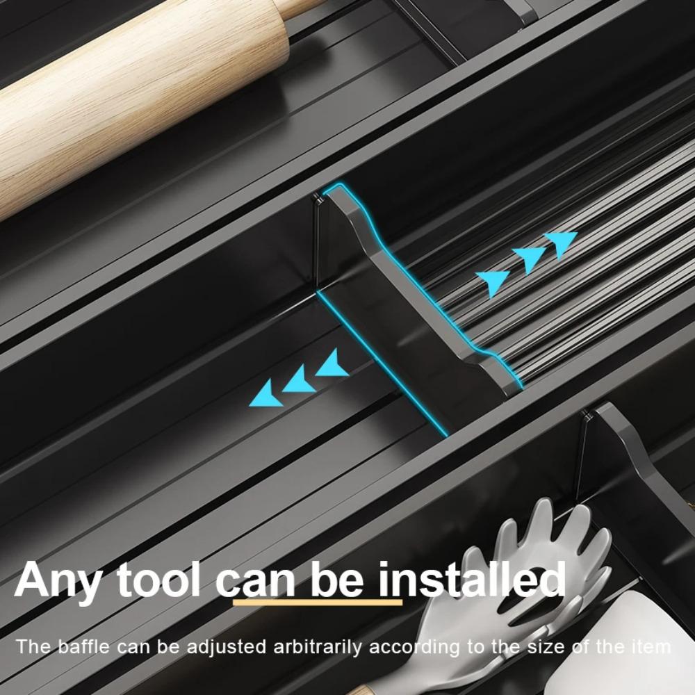 Kjøkken Justerbart Oppvaskstativ Under Skuff Skje Spisepinner Oppbevaringsholder Uttrekkbar Avstand Tørking Tallerken Hylle Organizer