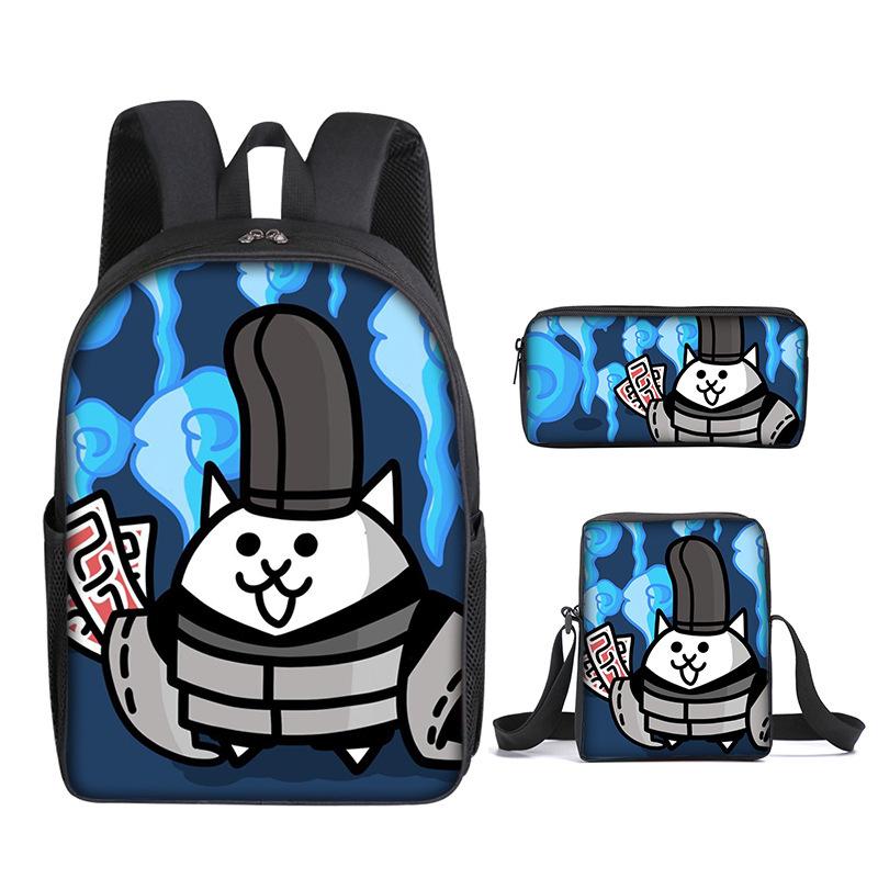The Battle Cats Rucksack Dreiteiliges Set für Kindergartenkinder, Rucksack mit großem Fassungsvermögen, Umhängetasche, Federmäppchen