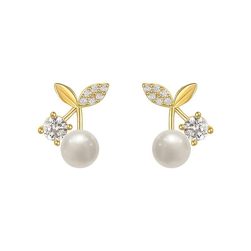 Brincos Pequenos de Cereja para Brincos Femininos Design de Nicho de Alta Qualidade Agulha Pura Furos de Orelha