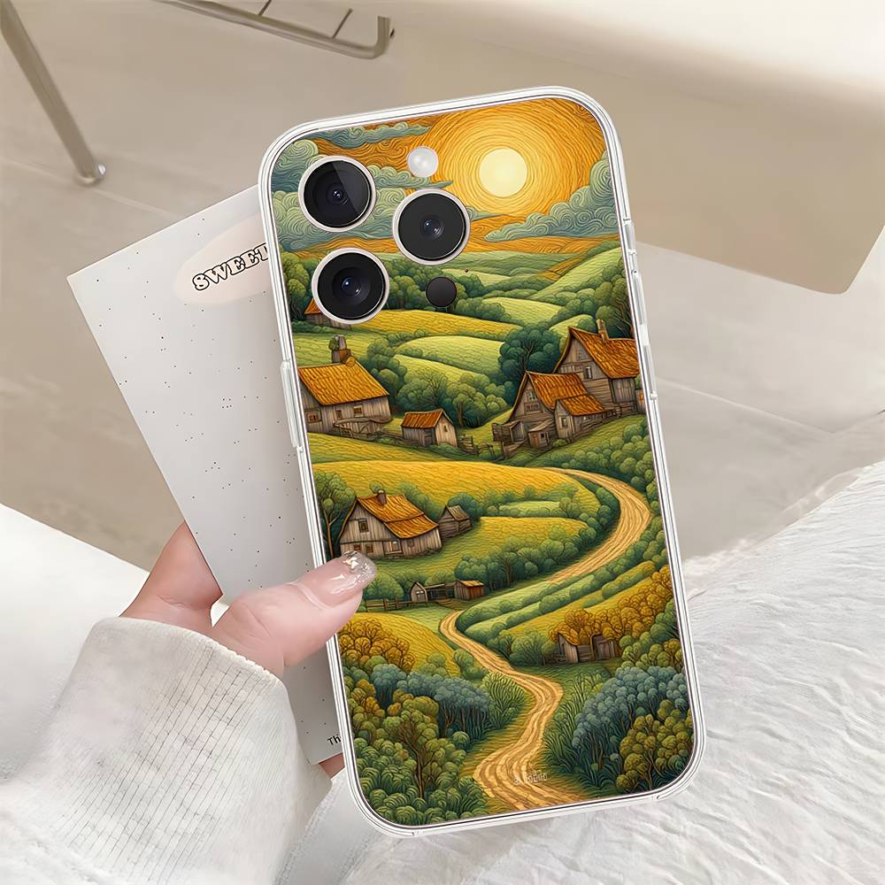 Rural Scenery Wheat Field Art Phone Case For IPhone 17 16 15 14 Plus 13 12 11 Pro Max Phone Back Cover Transparent Shockproof Co
