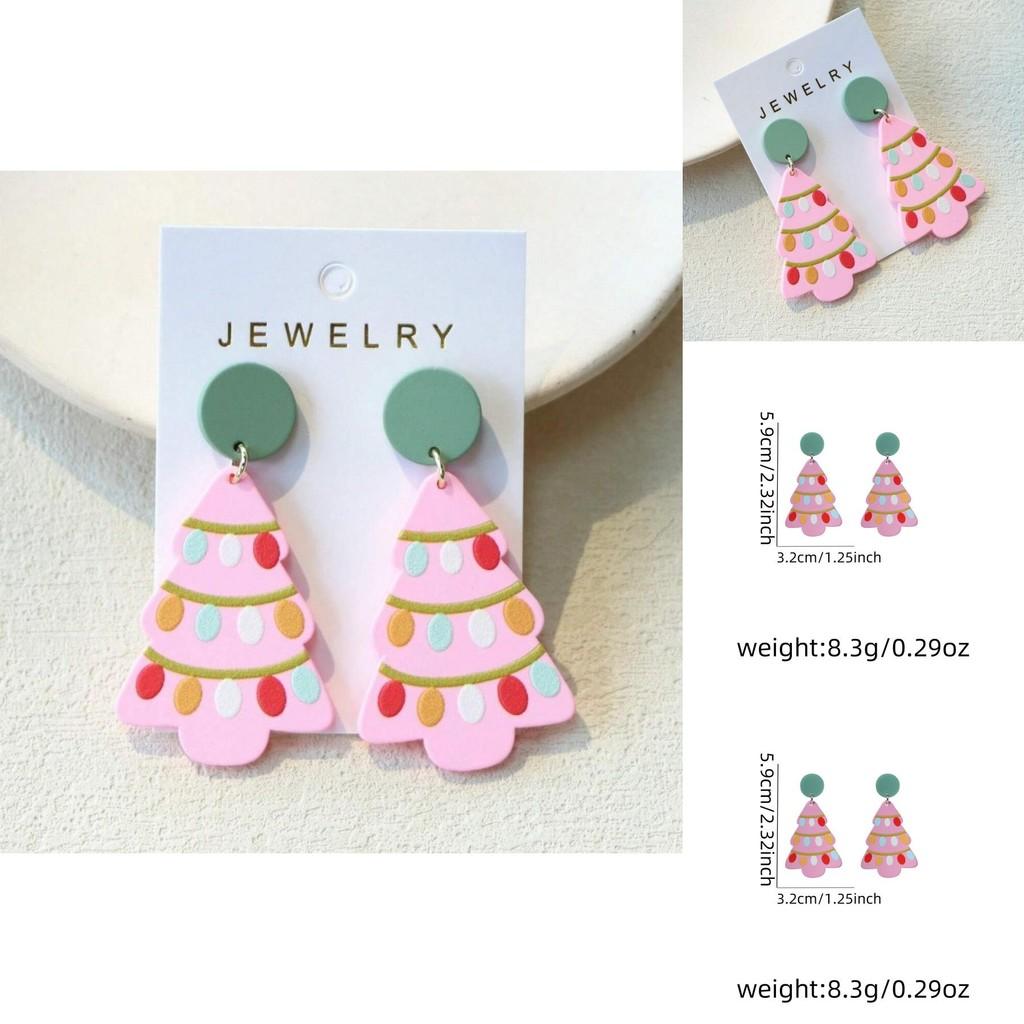 Festive Creative Cartoon Christmas Tree Earrings With Fun Floral And Geometric Design