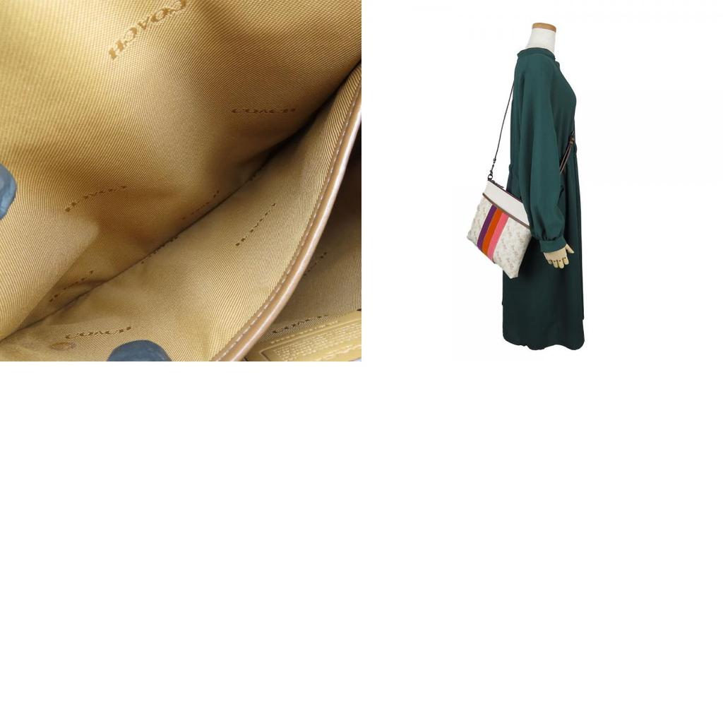 Gebrauchte COACH Umhängetasche 89608 Pferd und Kutsche PVC/Leder weiß Braun Diagonal getragen