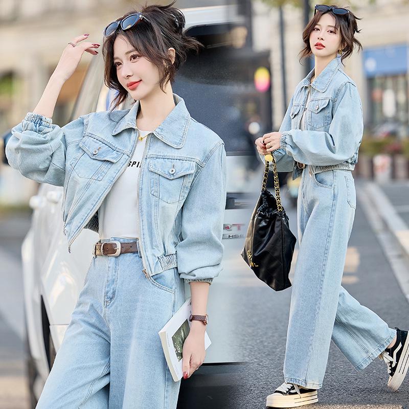 

Женский ретро джинсовый комплект на весну/осень 2025 года: куртка и брюки прямого кроя L for 110-120 jin