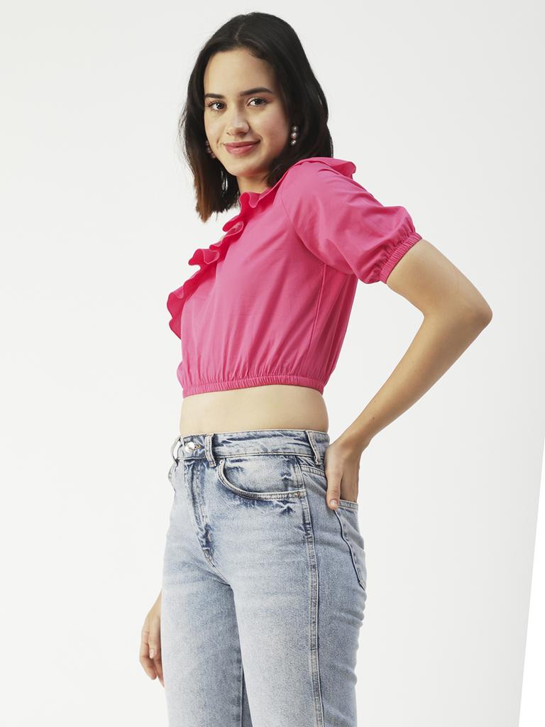 Moomaya Women  S Printed Crop Top, One Shoulder Cotton Casual Summer Top