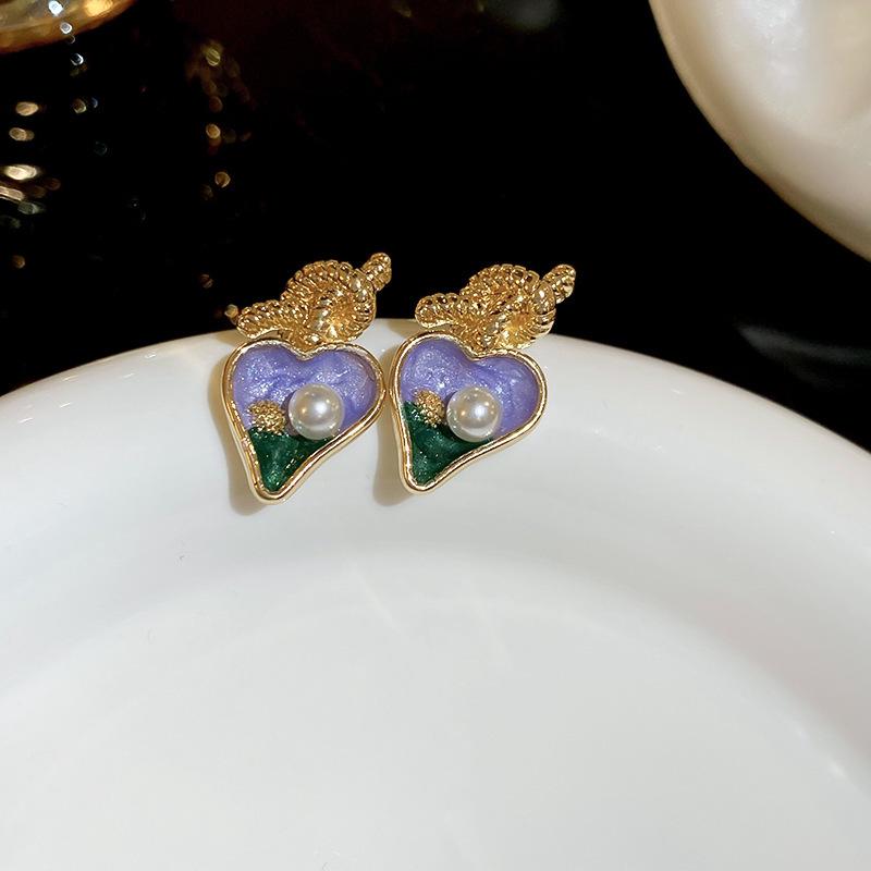 Vintage Silver Pearl Stud Earrings - Elegant Light Luxury Court Style