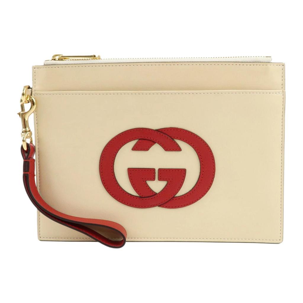 Gucci Double G Series Stitch-Sewn Double G Logo Zipper Closure Leather Document Bag/Handbag Women'S Beige