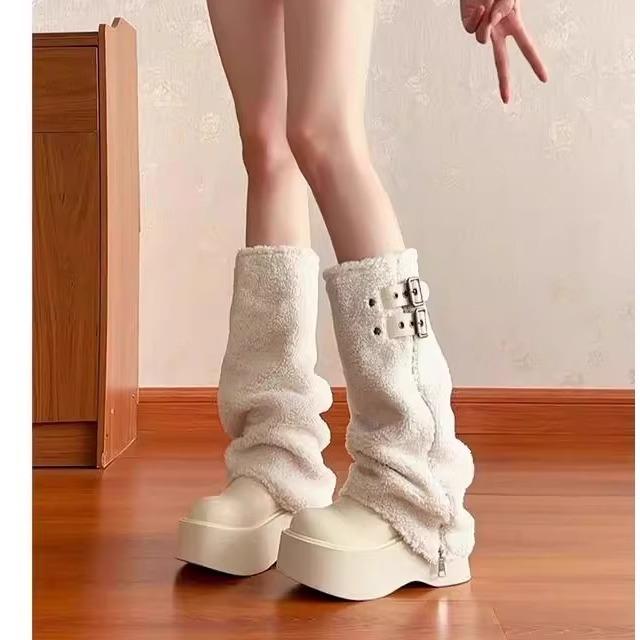 

Boots women s autumn and winter 2025 new popular plush thermal pants tube boots fluffy fashion boots thick-soled heightening knight boots 35