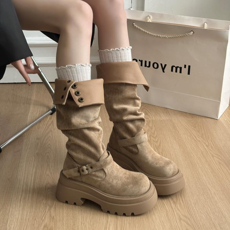 The Inner Height Is Increased by 10cm, Black Stacked Thick-soled Boots, Women's 2025 New Small Men Wear Tall Knight Boots.